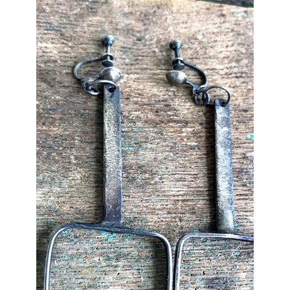 Vintage 1960s Abstract Dangle Earrings Sterling - Picture 7 of 11